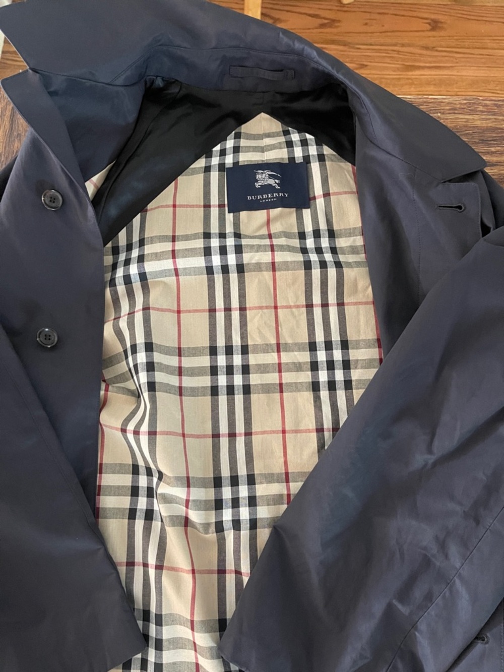 Burberry Navy Trench Coat with Signature Check Lining